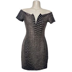 G by Guess Off the shoulder Bodycom‎ Black Glitter Mini Dress M